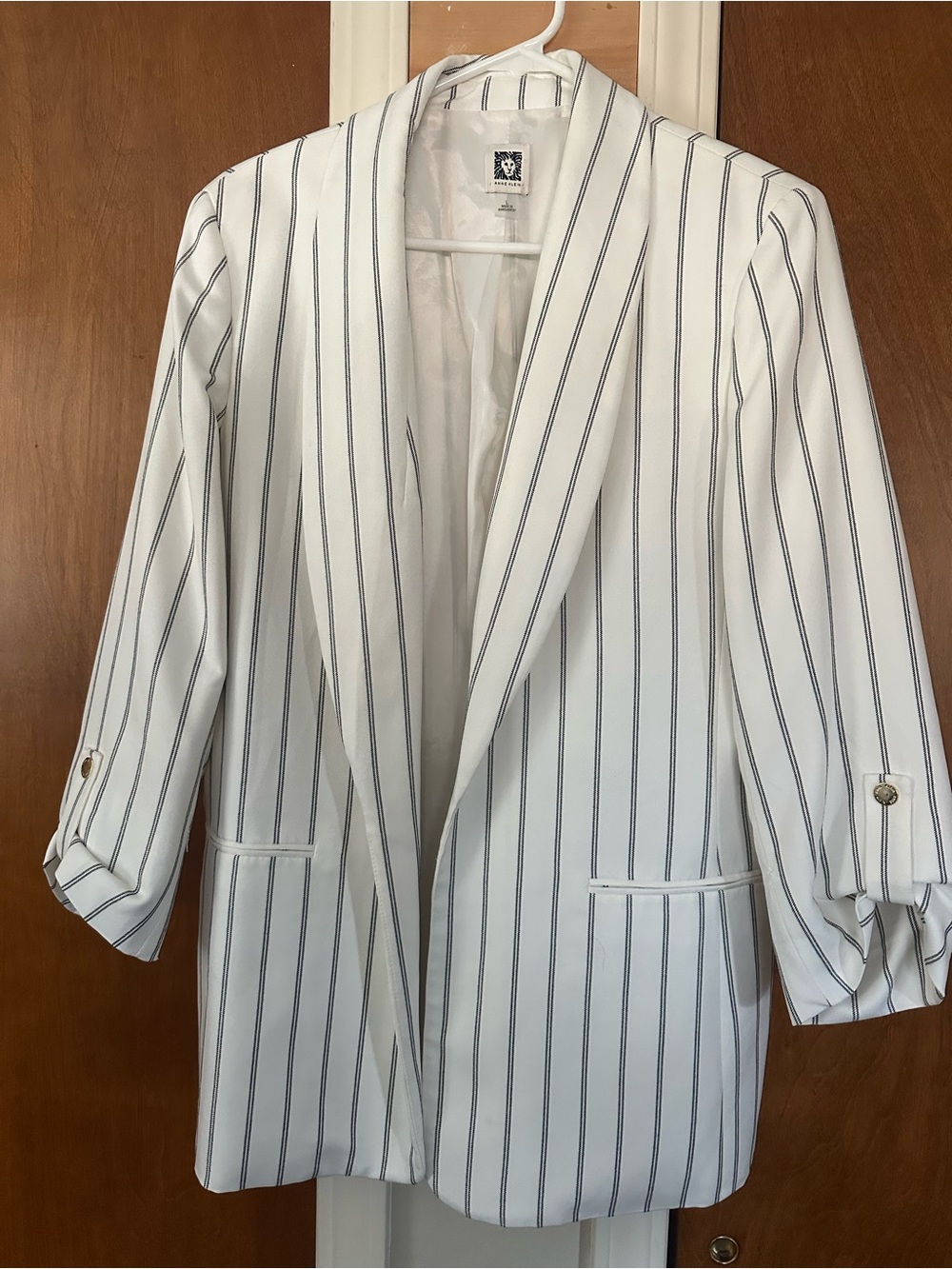 Anne Klein White Blazer with Navy Pinstripes